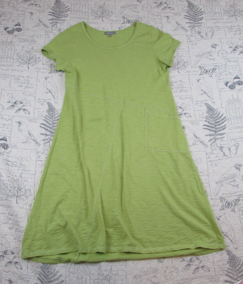 Habitat slub cotton celery green pop over cap sleeve dress with pocket