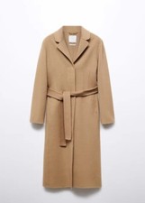 Mango Wool Coat With Handmade Belt Medium Brown Women's Size Xs 57006721
