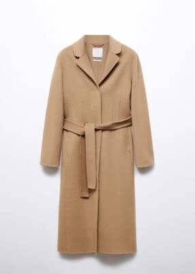 Mango Wool coat with handmade belt Medium Brown Women's Size