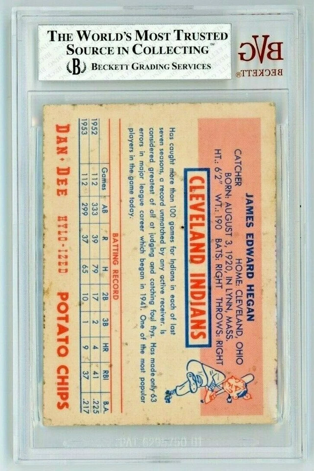 1954 Dan-Dee #10 Jim Hegan - Calificado en muy buen estado 2,5 en muy buen estado - Cleveland Indians Foto 2 de 2