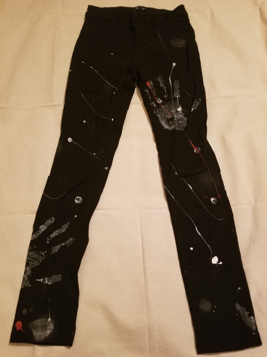 Labijou Jeans Womens Adult Small Black Denim Pants Jeggins Strech Ladies  painted
