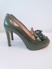 Prada Shoes Authentic Green Leather Platform Pumps Loafers with Tassel Sz 36 