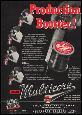 1950 Multicore Sales Corp. New York Ersin Three Core Solder Vintage Print Ad