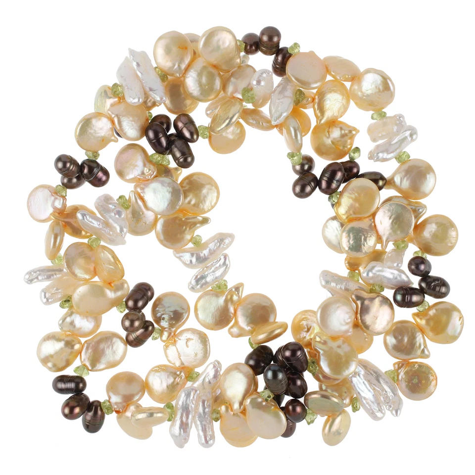 Damen Perlenkette mit Peridot und Süßwasser-Perlen 90 cm lang Endloss-Halskette - Bild 2 von 2