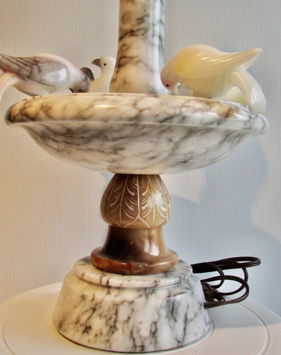 ANTIQUE SUPERBE MARBLE AND ALASBASTER BIRDS BATH TABLE LAMP 18" - Picture 5 of 10