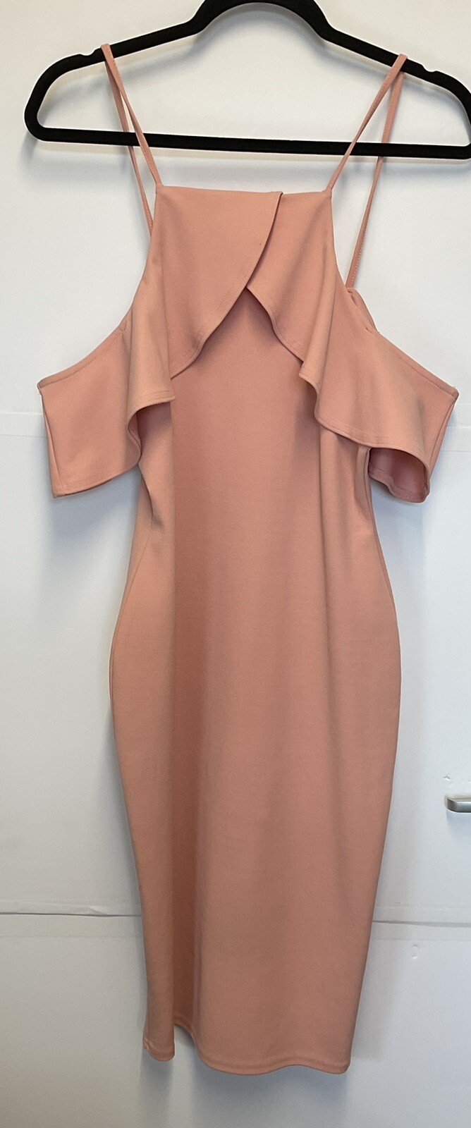 River Island Peach Off Shoulder Frill Bodycon Midi Dress UK12 EU38