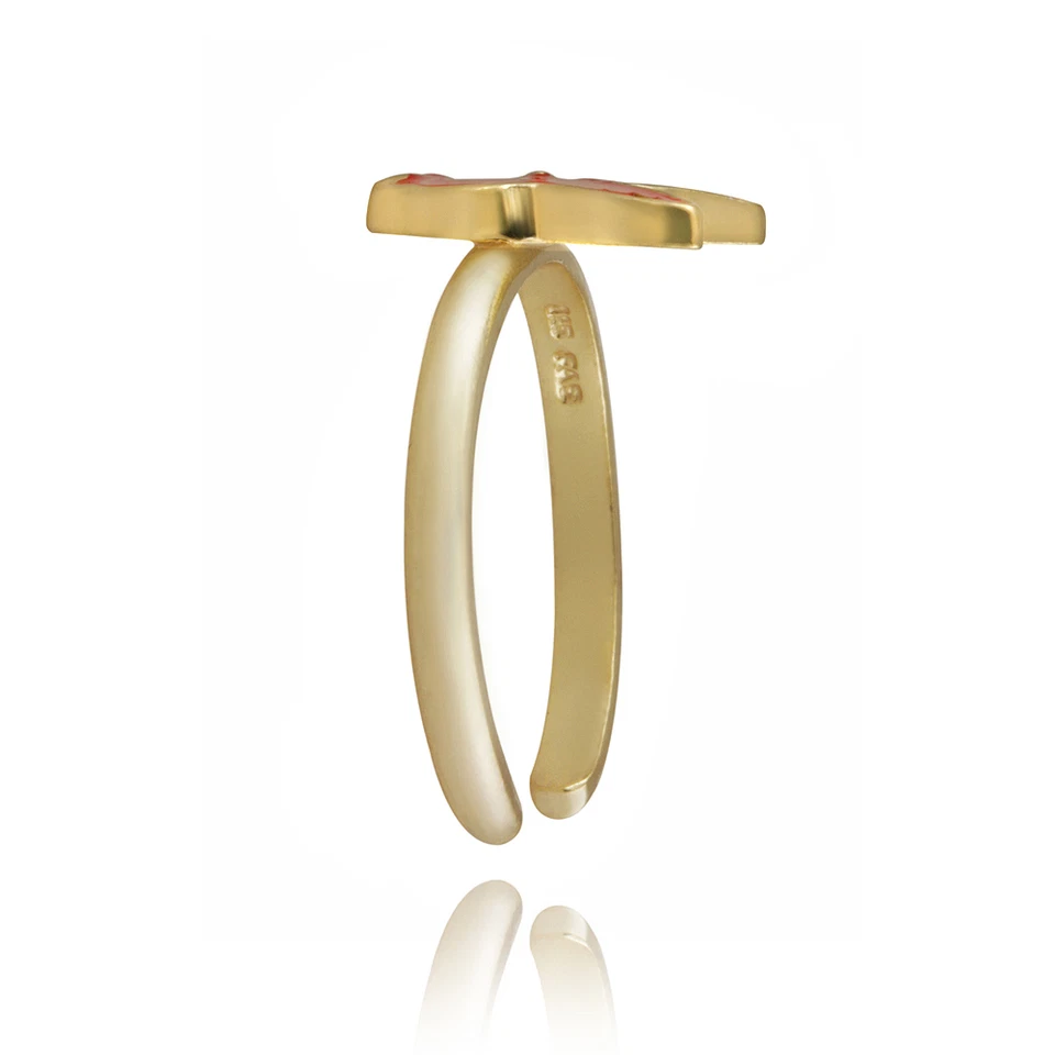Gold Über 925 Silber Rot Emaille Bunny Zehen Ring - Bild 3 von 3