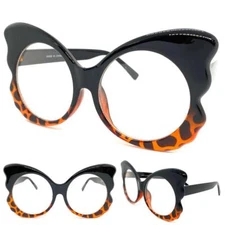 Women Oversized Retro Butterfly Clear Lens EYE GLASSES Huge Black Tortoise Frame