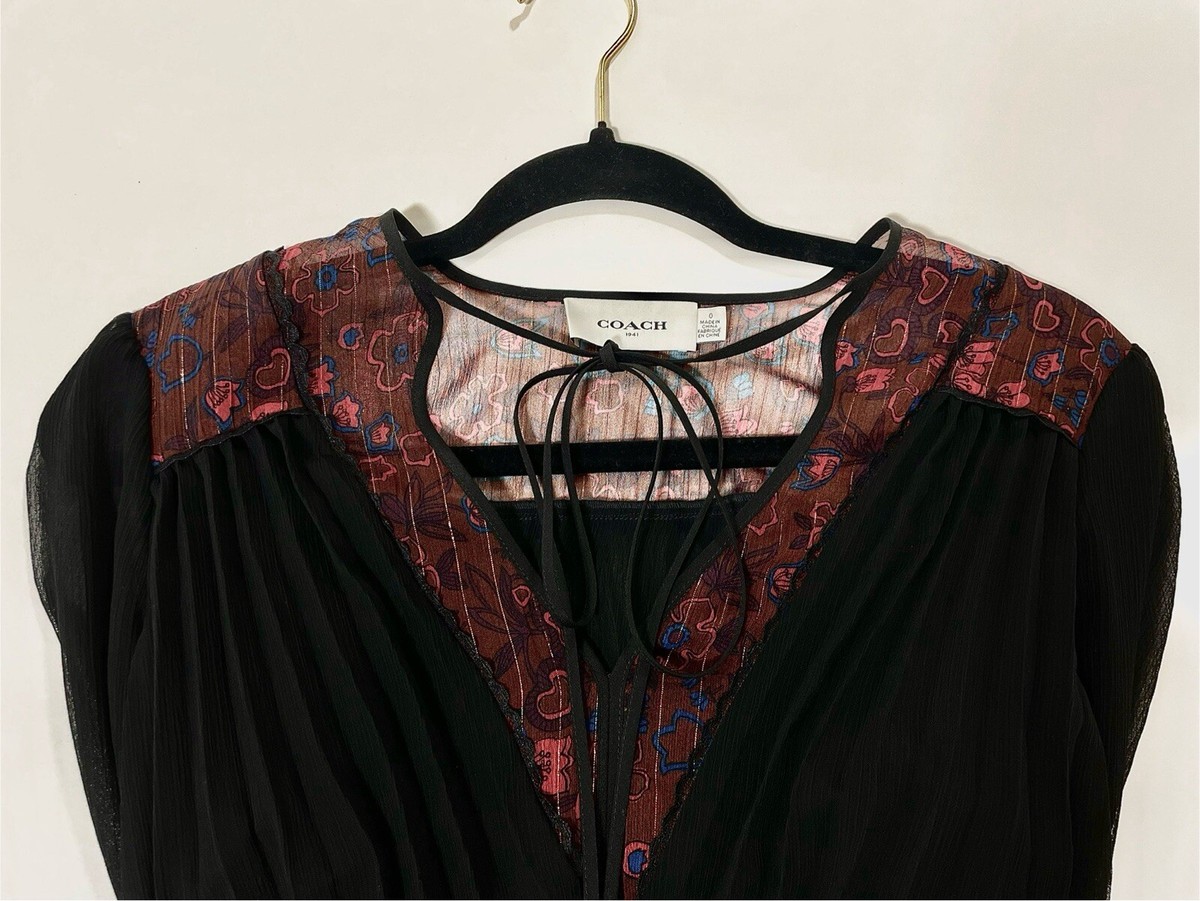 coach pleated tie dress Coach 1941 NWT Print Pleated Dress With Neck Tie Black