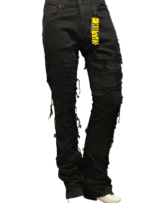 #ad New Spark Men’s Straight stacked Jeans Black Denim typhoon Stacked Denim $44.99