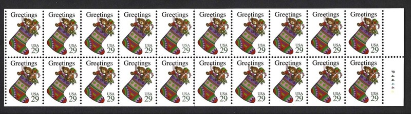 US Scott #2872a 29¢ Christmas Stocking MNH folded bklt pane of 20 - 1994