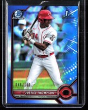 2022 Bowman Chrome Justice Thompson 1st Bowman Blue Refractor /150 #BCP-59  Reds