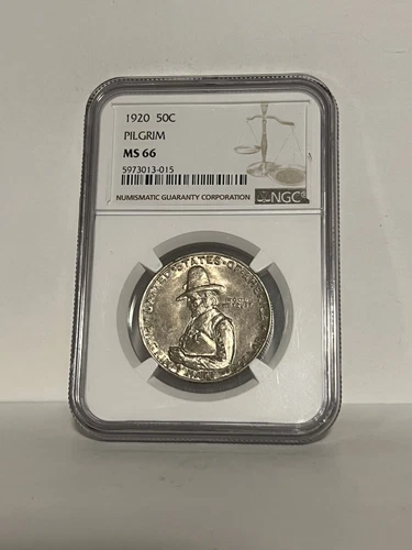 1920 US 50C Pilgrim NGC MS66,  Silver Commemorative Half Dollar Coin
