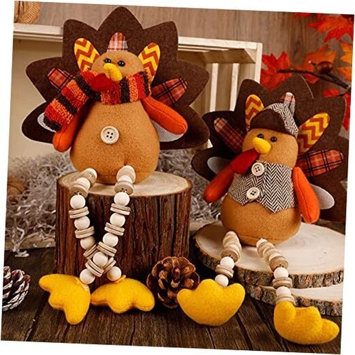 Thanksgiving Decoration Tabletop Standing Turkey Couple with Dangling Legs, 2