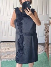 NWT David's Bridal Dress Black Satin Size 20 Chiffon Application Sleeveless Knee