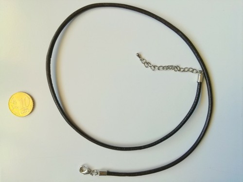 Cordón cuero o piel auténtica 50 cm marrón oscuro 3 mm collar + cadena extensión - Imagen 2 de 2