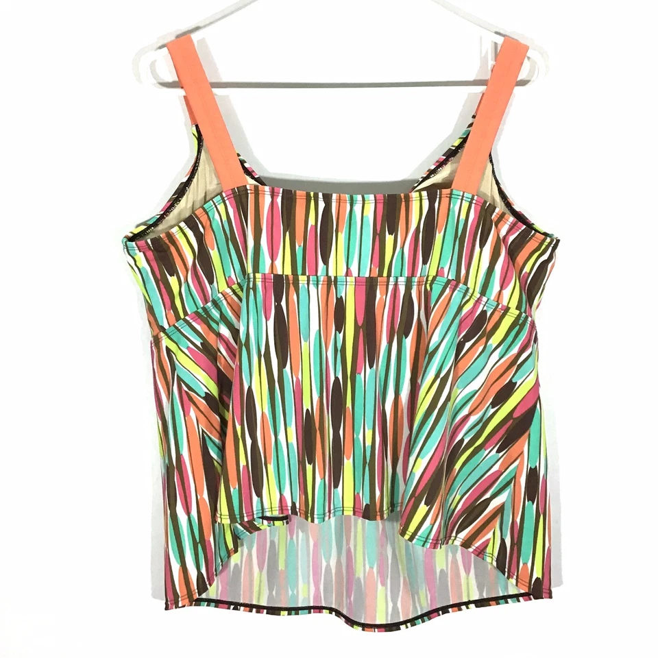 Camiseta de natación Avenue para mujer talla 20 naranja multicolor a rayas copa suave incorporada Foto 4 de 4