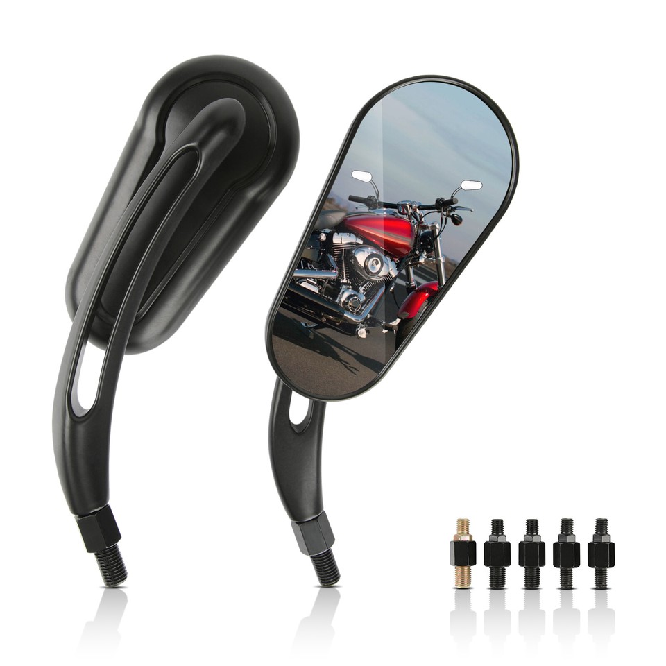 Black Rearview Mirrors For Harley Davidson FLSTC, FXDB Dyna, FXDF, FLSTF - 8mm Mount