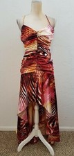 WINDSOR WOMENS JUNIORS 11/12 RED MULTI HI-LO EVENING GOWN DRESS SPAGHETTI STRAPS