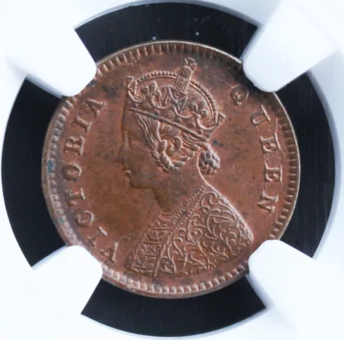 British India 1/12 Anna 1876-C KM# 465 NGC Graded MS-63 BN Rare