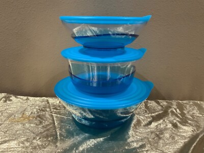 New Tupperware Beautiful Acrylic Illusions Elegant Serving Bowls in Blue Terf