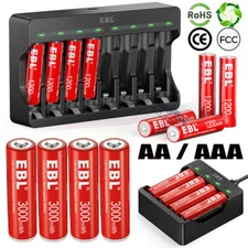 EBL 1.5V AA AAA Lithium  Rechargeable Batteries / Li-ion Battery Charger Lot