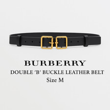 640 Burberry Women's Double B Buckle Leather Belt Black, Size M, Made in Italy