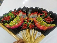 Handheld Folding Bamboo Fan Pair Of Peacocks Scene 24'' x 28''