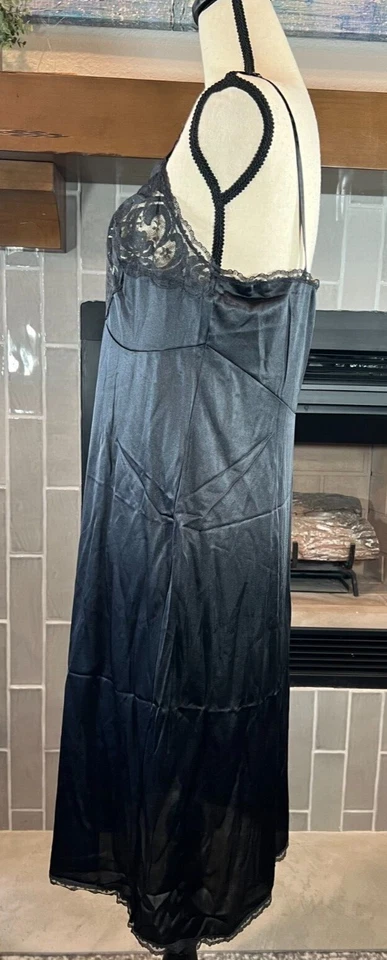 Maxi Vestido sin Mangas Lencería Nordstrom Vintage Camisón Largo Negro Nylon Encaje a148 Foto 3 de 4