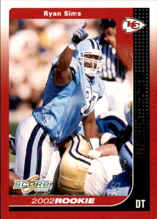 2002 Score Final Score Rookie #306 Ryan Sims /100 Chiefs Numbered Parallel SSP