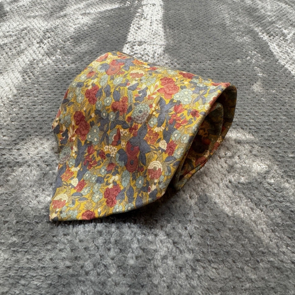 Kenneth Gordon New Orleans Silk Floral Tie Hand Printed Italy Made in USA Yellow - Image 1 of 4