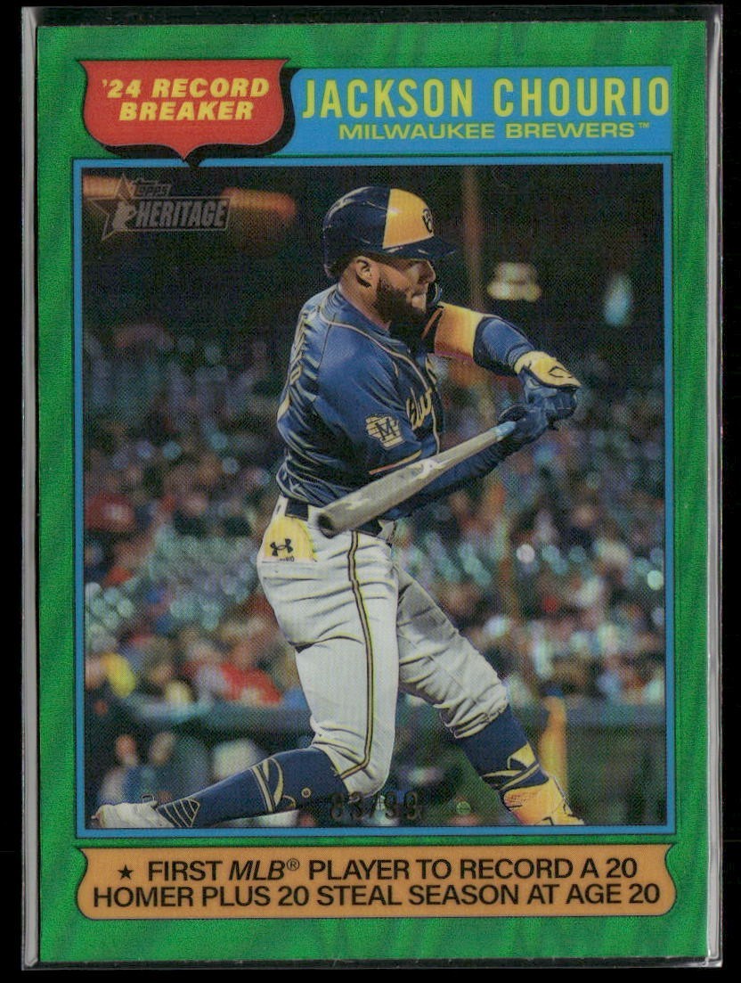 2025 Topps Heritage Jackson Chourio Green Chrome Refractor /99 Record Breaker