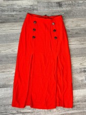 Anthropologie Maeve orange midi skirt double slits stretch size 2 A28