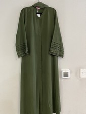Elegant Olive Green Long Sleeve Beaded Abaya 56 inch