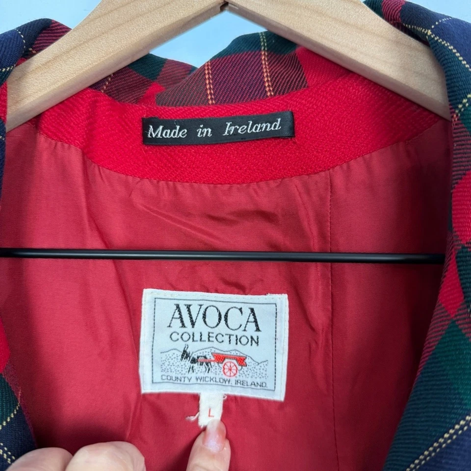 AVOCA Mujer 100% Lana Irlandesa Rojo Chaqueta Abrigo Tartán Cuadros Acentos Capucha Grande Foto 4 de 4