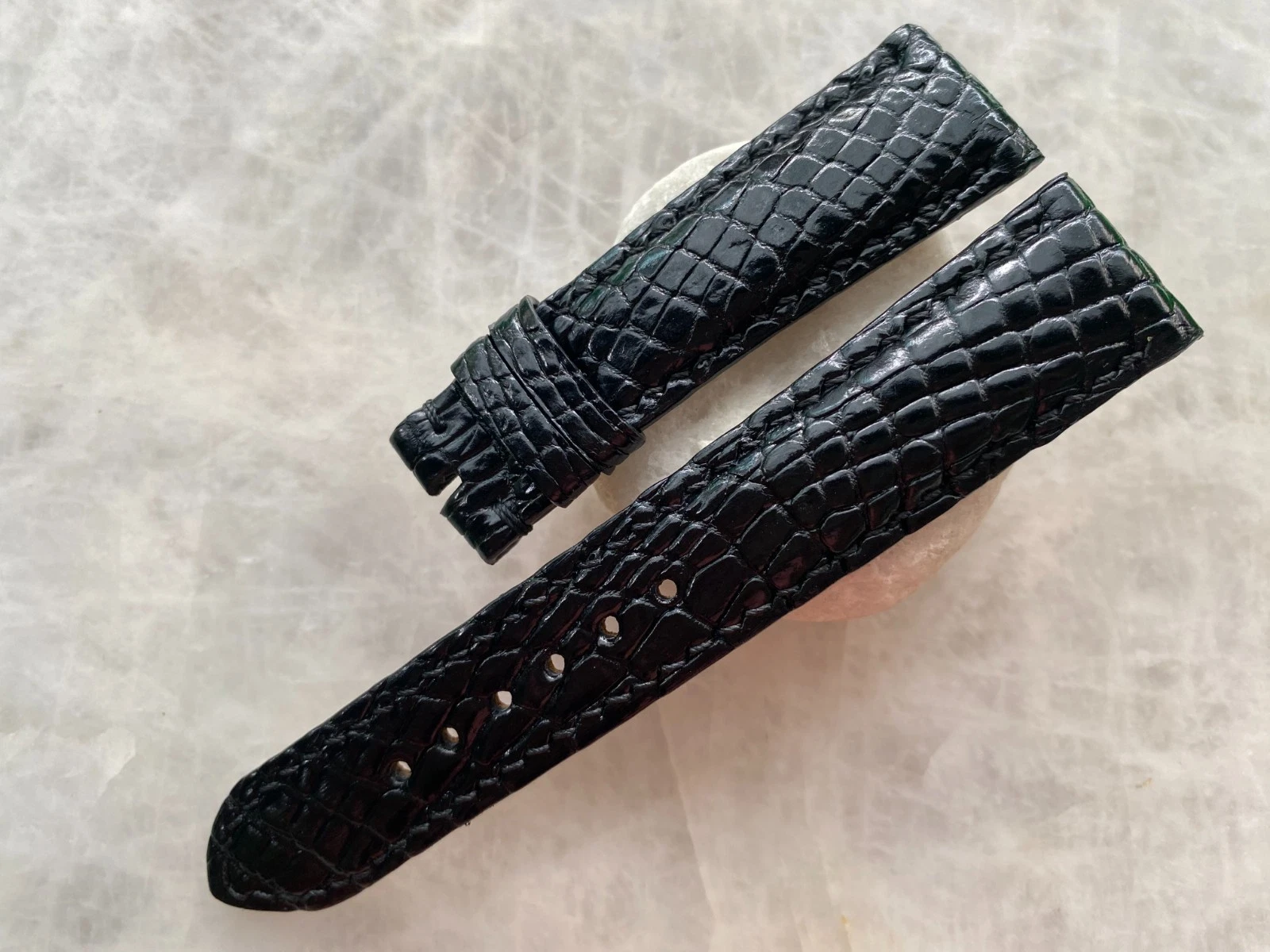 21mm/18mm Black Alligator Crocodile Print Leather Watch Strap Band