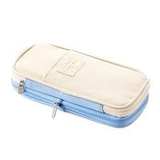 Large Light Blue Storage Pencil Case with Zipper Big Capacity Pouch Organizer
