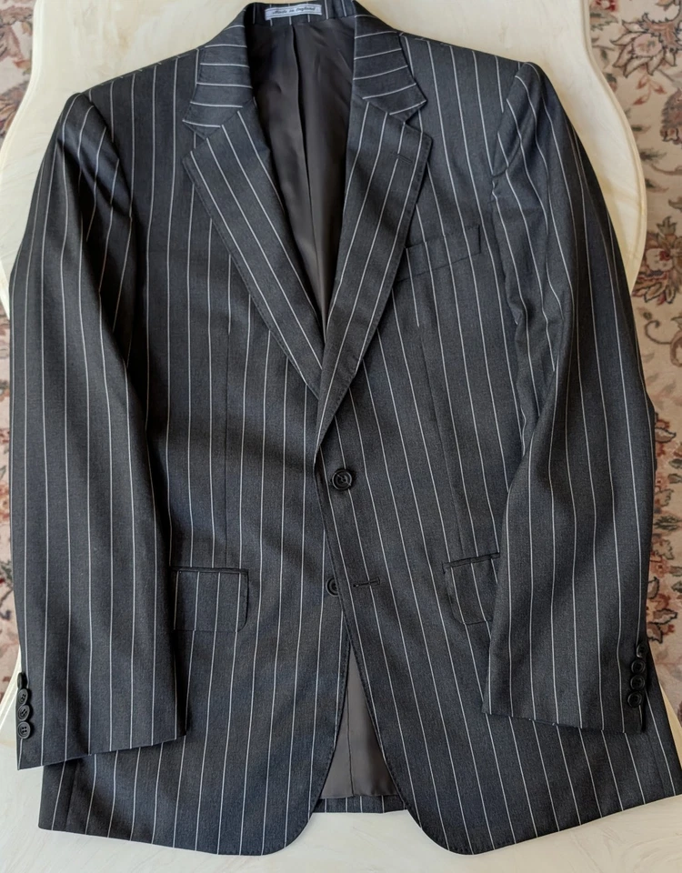 Nuevo con etiquetas Traje Lutwyche Savile Row Negro Rayas Lona Completa Pestañas Laterales Inglaterra 40R Foto 4 de 4