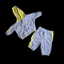 C.W.W. Sport 90s Vtg Baby Tracksuit Set Blue Yellow Hooded Jacket Pants Sz 3/6 M