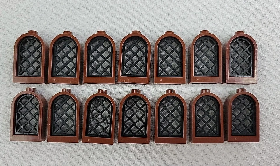 LEGO LOT 59 Reddish Brown Window flat front 1X2X2 & 1x2x2 2/3 Rounded top w/ lat - Image 2 of 4