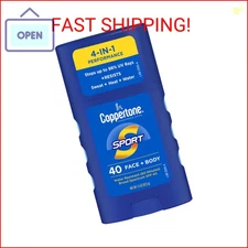 Coppertone Sport Sunscreen Stick SPF 40, Stick Sunscreen for Face and Body, Wate