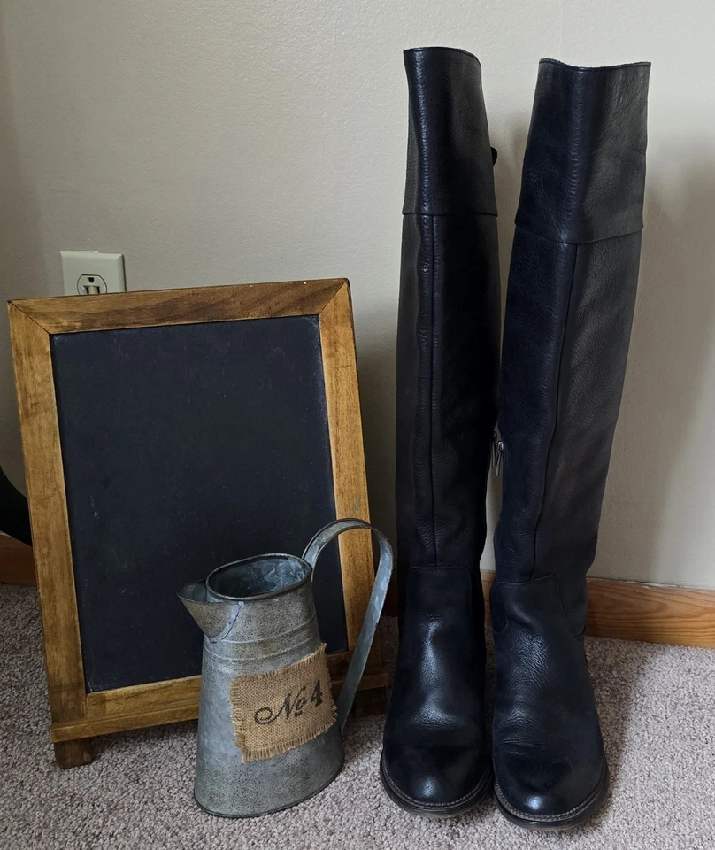 Franco Sarto Haleen Women’s 8.5 Black Leather Over Knee Riding Boots - Image 2 of 4