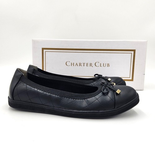 Charter Club Women Black Vegan Leather Rennon Classic Ballet Flats Size 7.5M