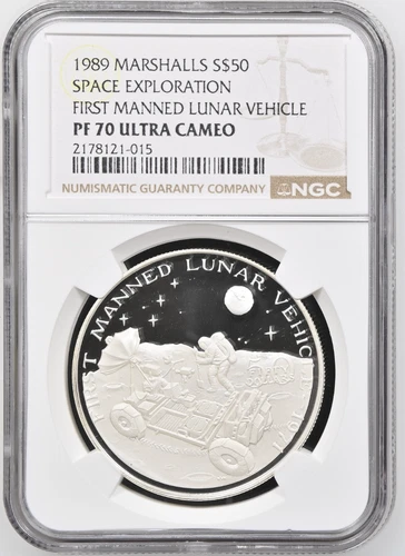 1989 Marshall Islands $50 First Manned Lunar Vehicle Proof Silver Coin PF70 NGC