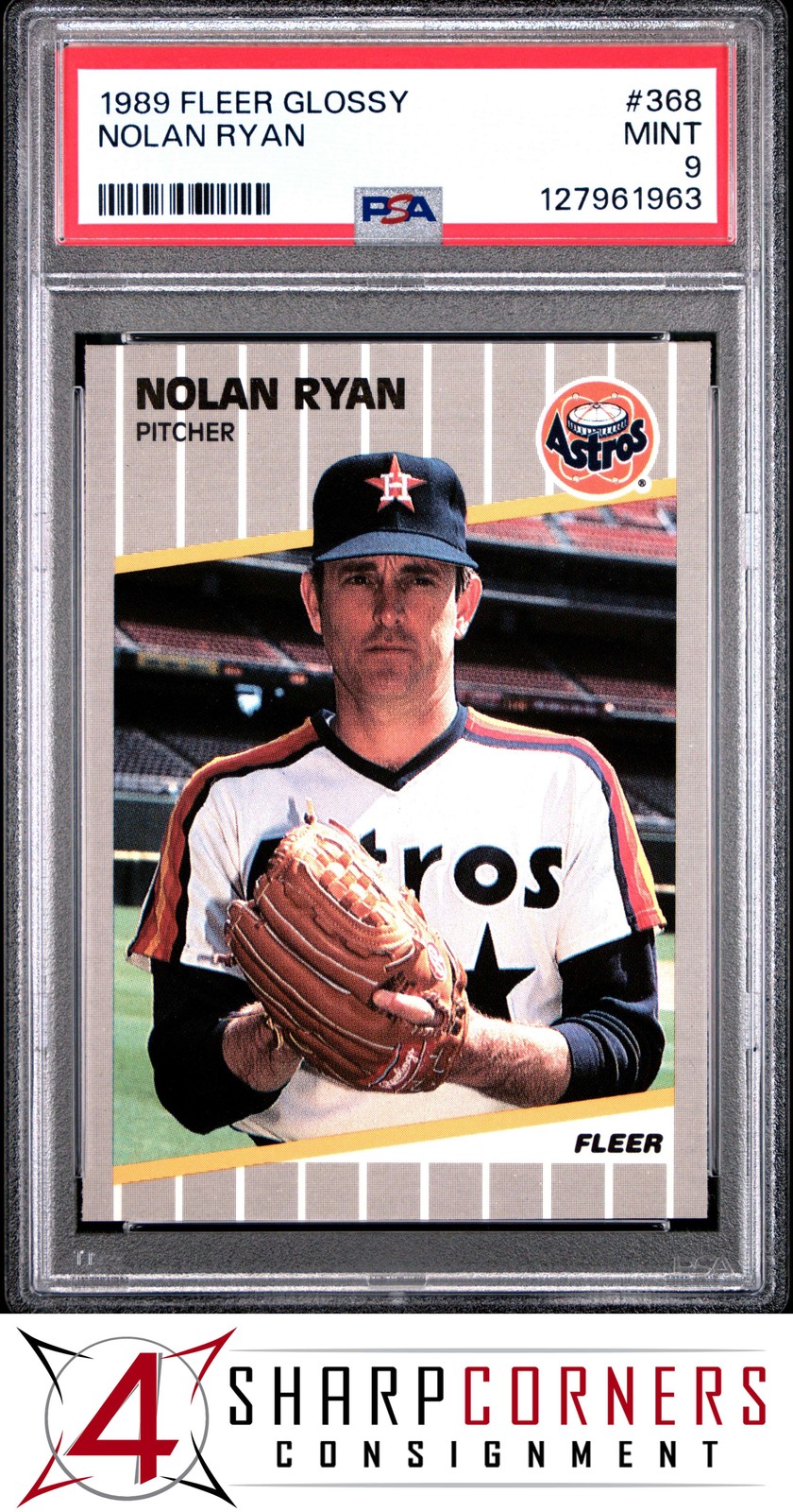1989 FLEER GLOSSY #368 NOLAN RYAN ASTROS HOF PSA 9