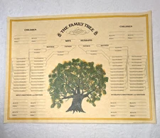 Vtg Family Tree Genealogy Wall Chart Paper Poster 18x24 Blank for 6 Generations