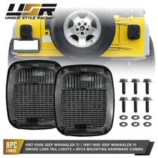 Smoke Lens Tail Lights + OE Screws/Bolts Pair (L+R) For 97-06 Jeep Wrangler TJ