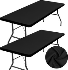 2 Pack Rectangle Table Cloth, Elastic Fitted Fabric Tablecloth Fits for 6 Foot