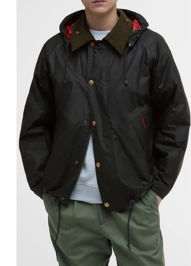 Sage~Barbour Solar Transport Waxed Cotton Hooded Jacket MSRP$560