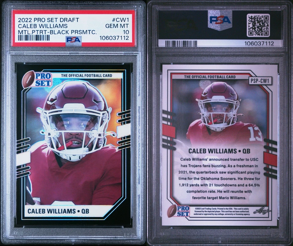 PSA 10 - POP 2! 2022 LEAF PROSET DRAFT CALEB WILLIAMS BLACK METAL PORTRAIT #CW1 - Image 3 of 3